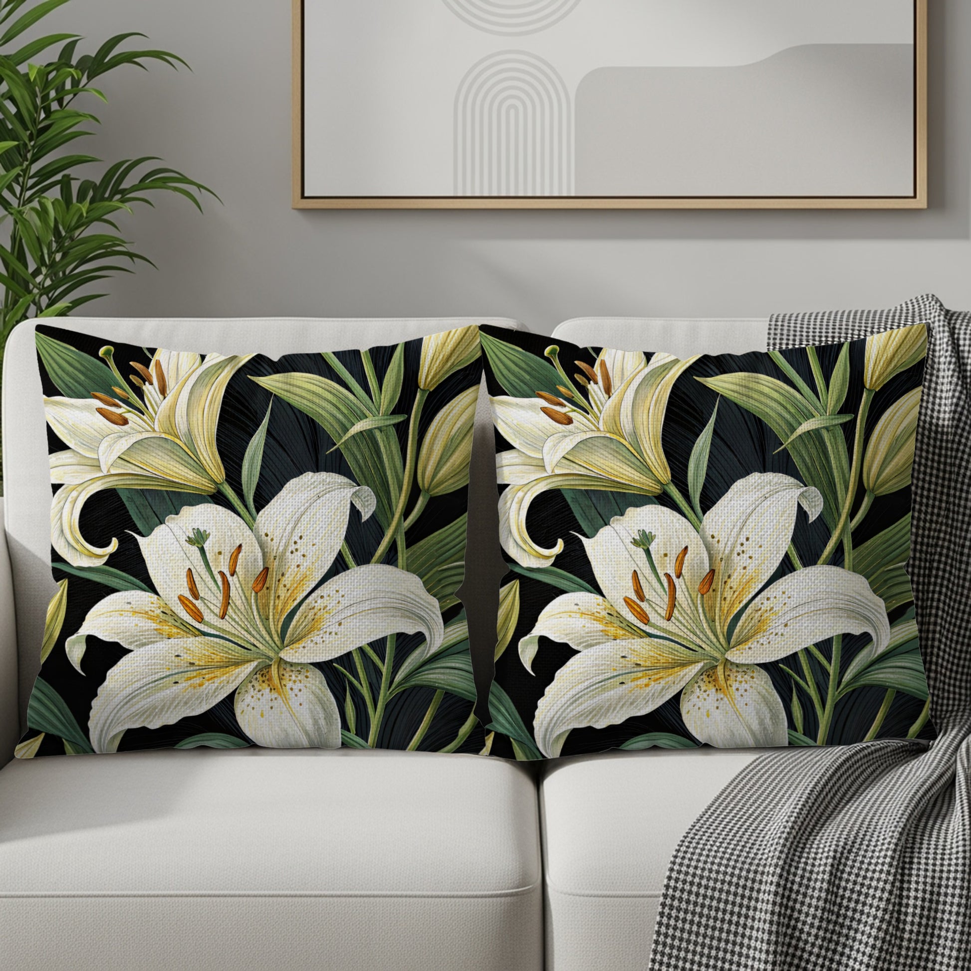 Elegant White Lilies Pattern Design Decorative Floral Throw Pillows - Walk Greener