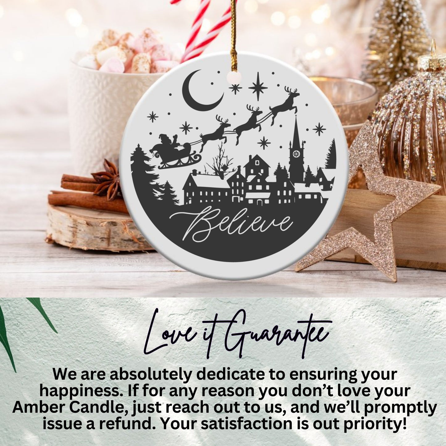 Believe Reindeer with Santa Christmas Ornament product