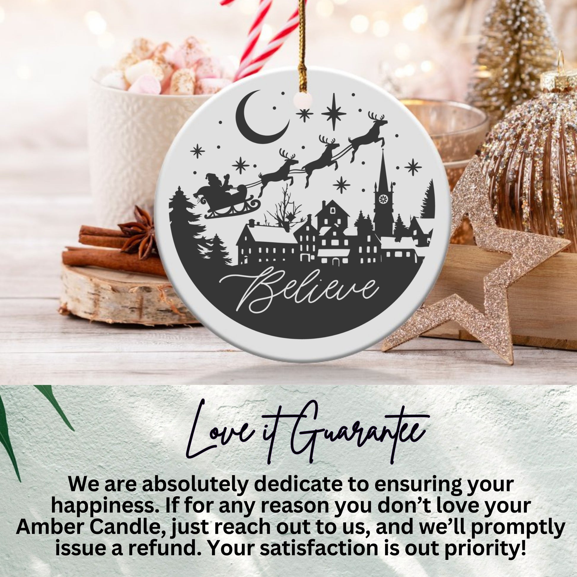 Believe Reindeer with Santa Christmas Ornament product