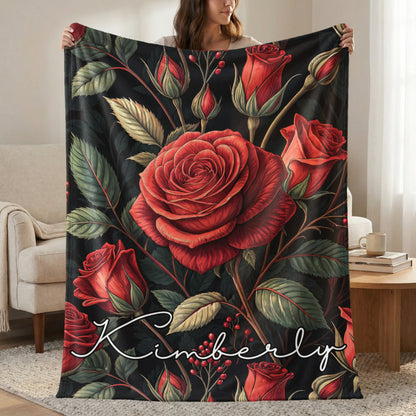 Elegant Roses and Leaves Custom Name Floral Pattern - Walk Greener