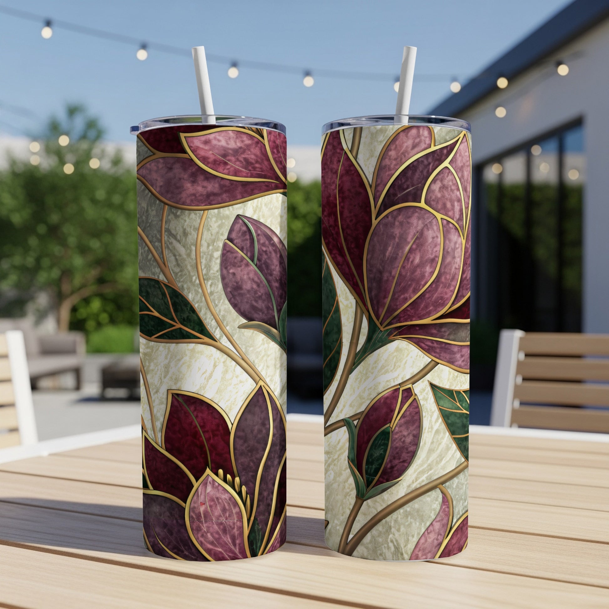 Floral Design with Elegant Golden Outlines 20 oz Skinny Tumbler - Walk Greener