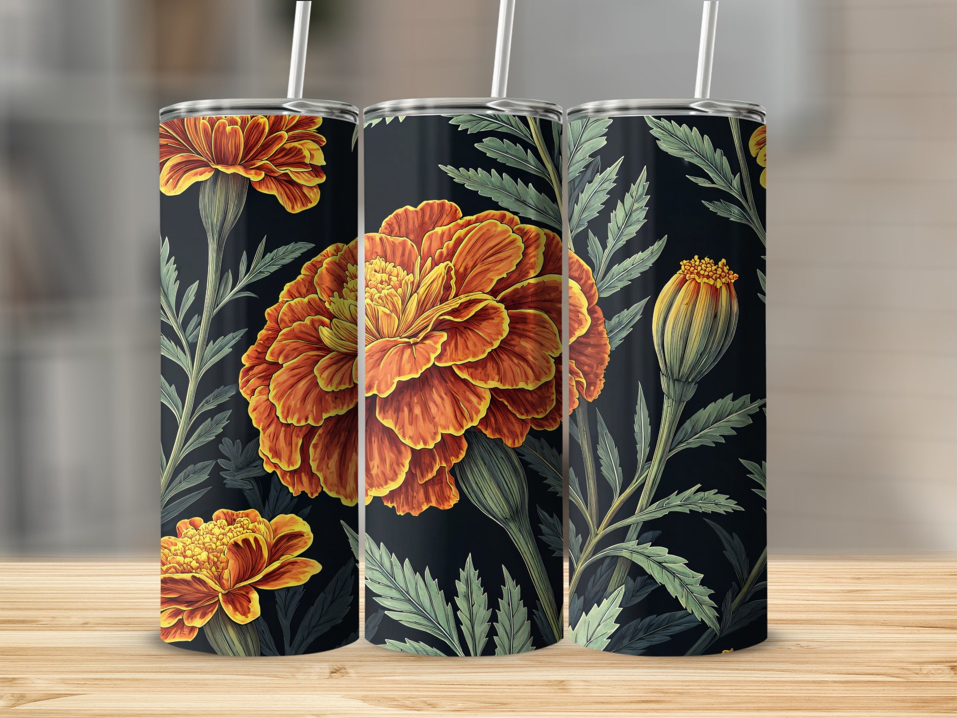 Vibrant Floral Pattern Tumbler with Straw Design