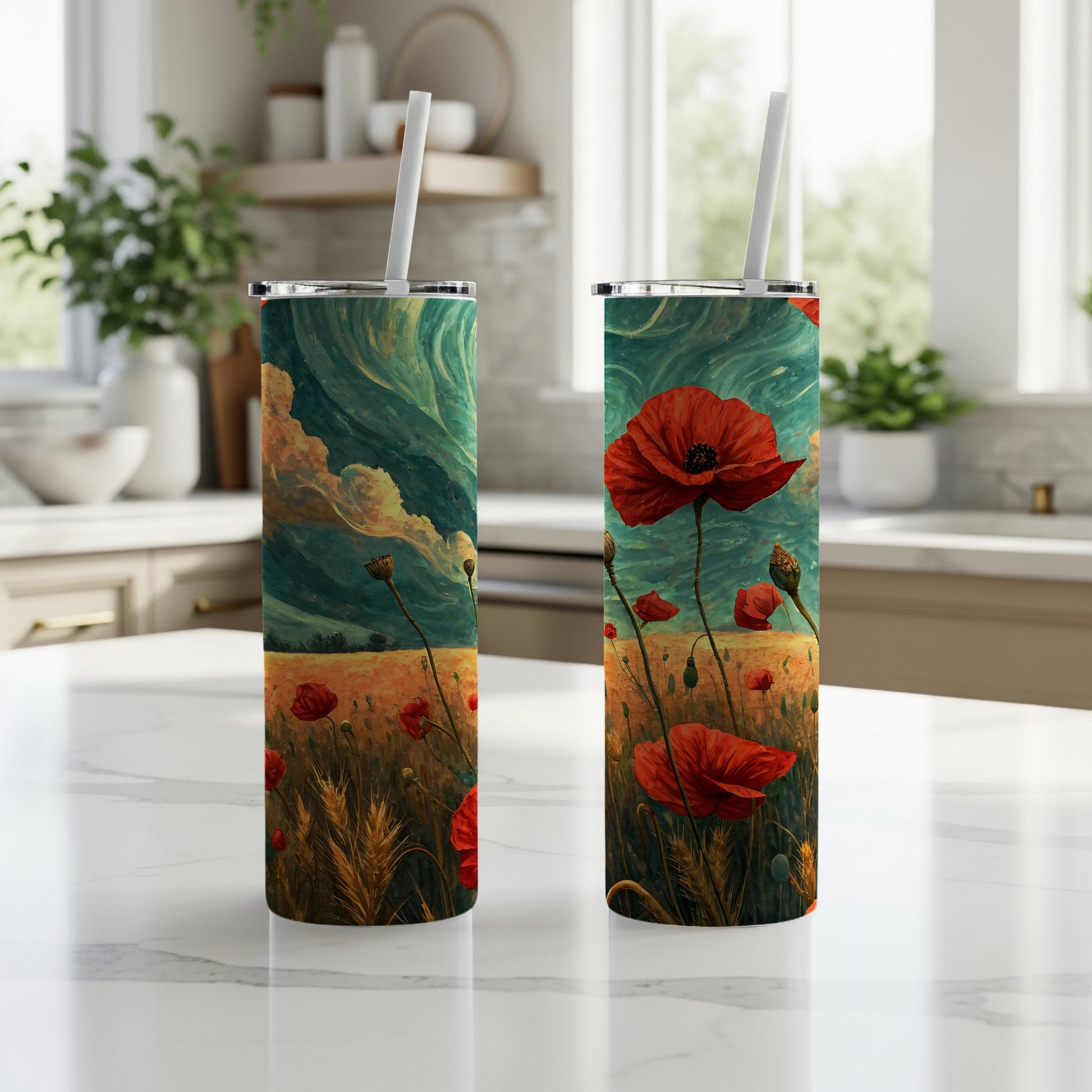 Artistic Poppy Field Design Tumbler for Stylish Hydration