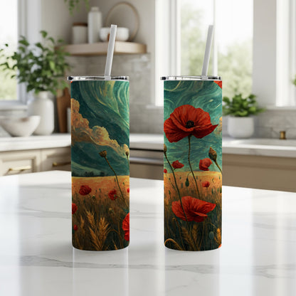 Artistic Poppy Field Design Tumbler for Stylish Hydration