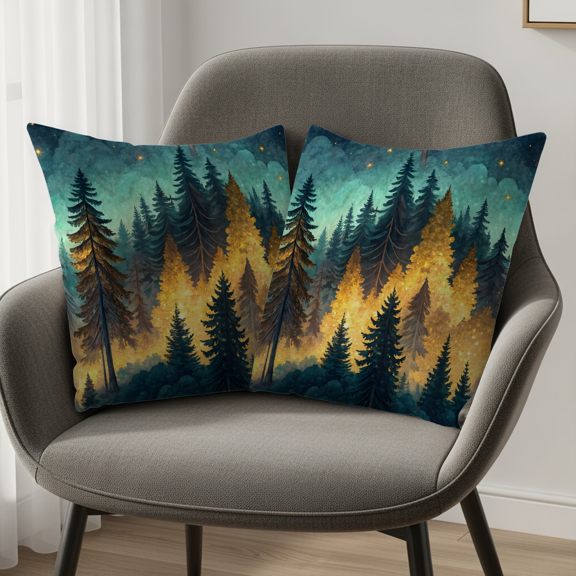 Enchanting Forest Twilight Design Throw Pillow Set