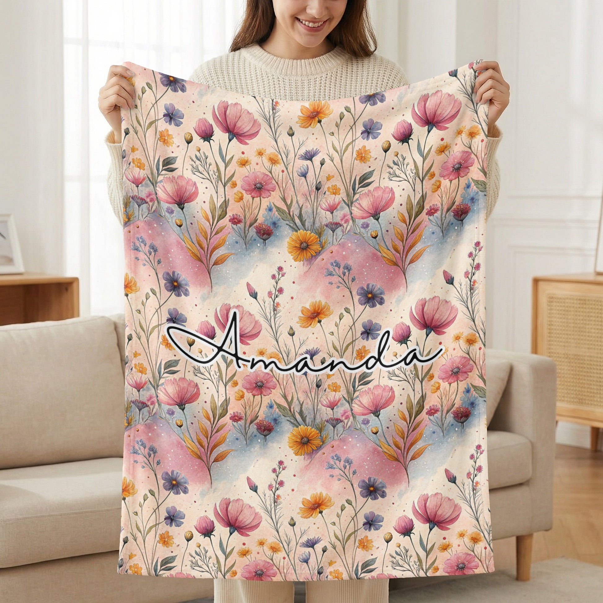 Personalized Floral Pattern Amanda Blanket Gift