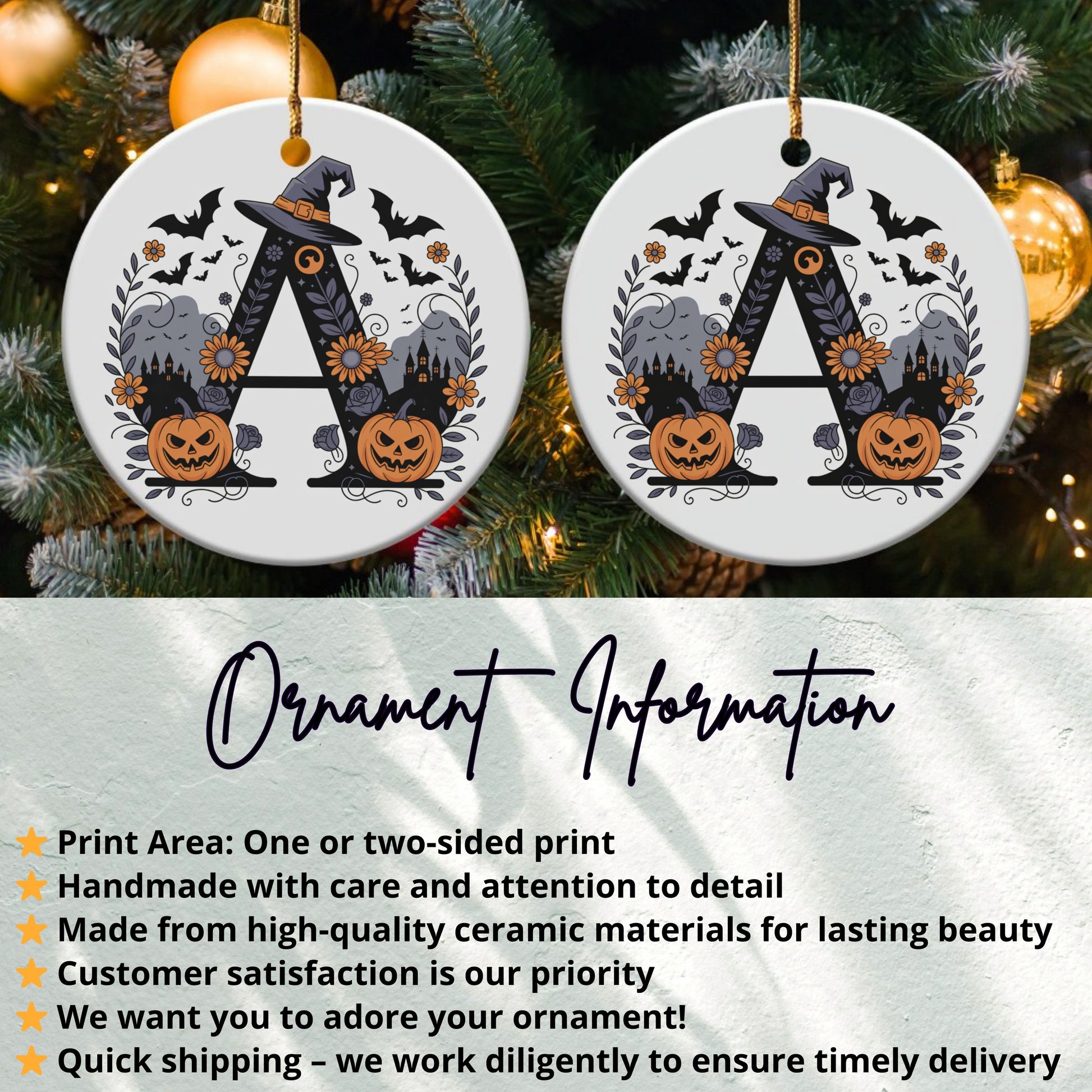Halloween Witch Hat and Pumpkin Round Ornament product type