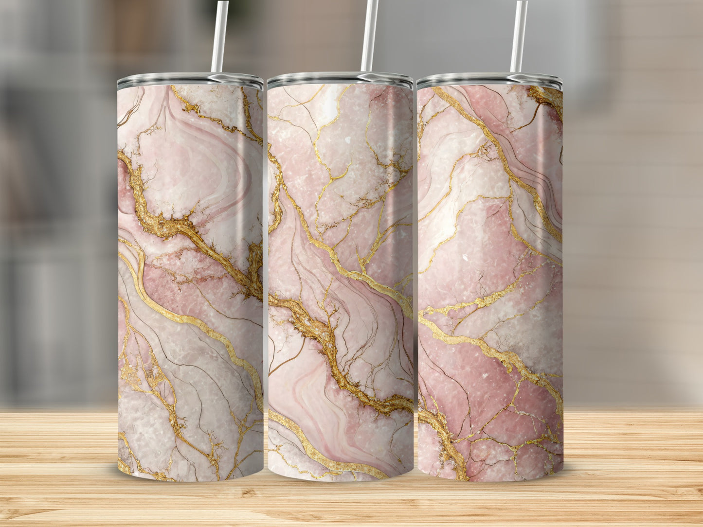 Elegant Pink Marble Gold Vein Tumbler Drinkware Accessory
