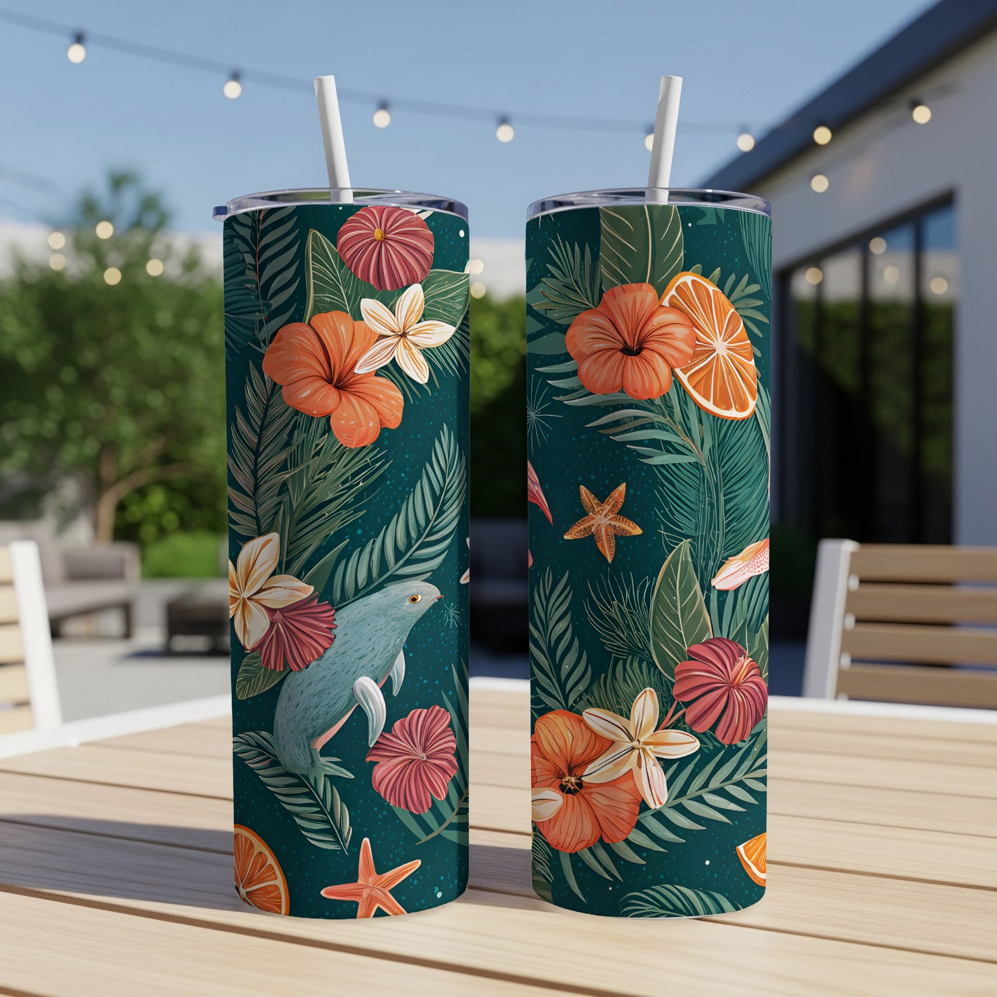 Tropical Floral and Animal Pattern Insulated Tumbler