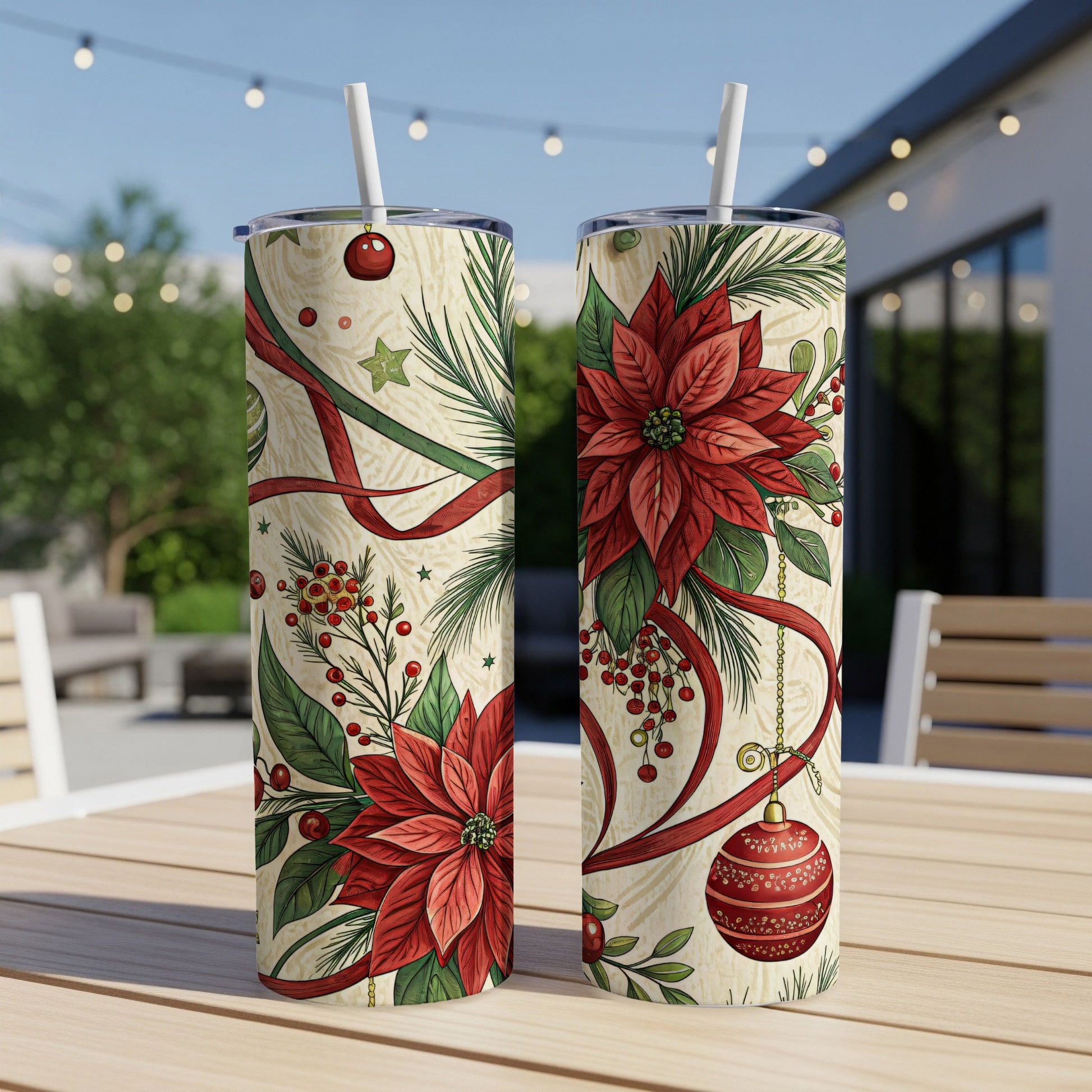 Festive Christmas Themed Floral Design Tumbler