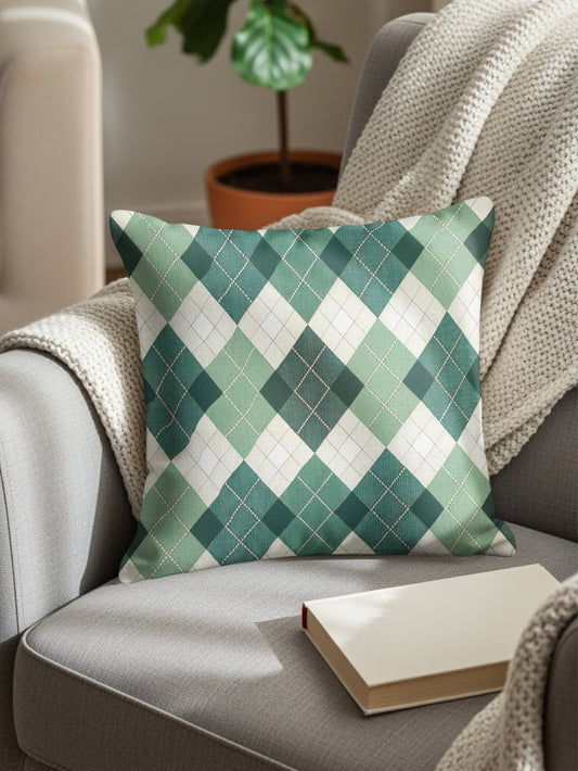Green and White Argyle Pattern Throw Pillow