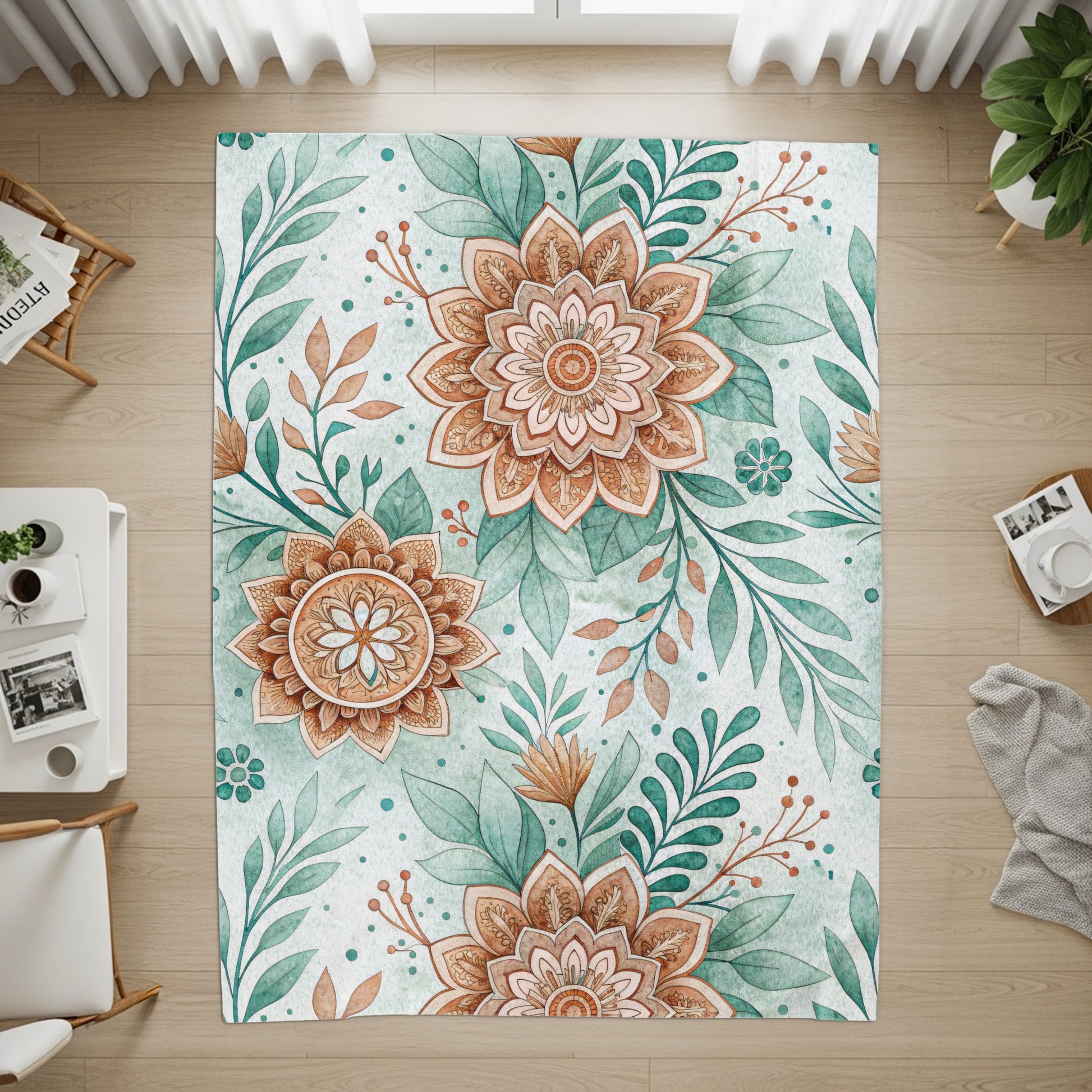 Rustic Florals Green Teal and Brown Botanical Design - Walk Greener