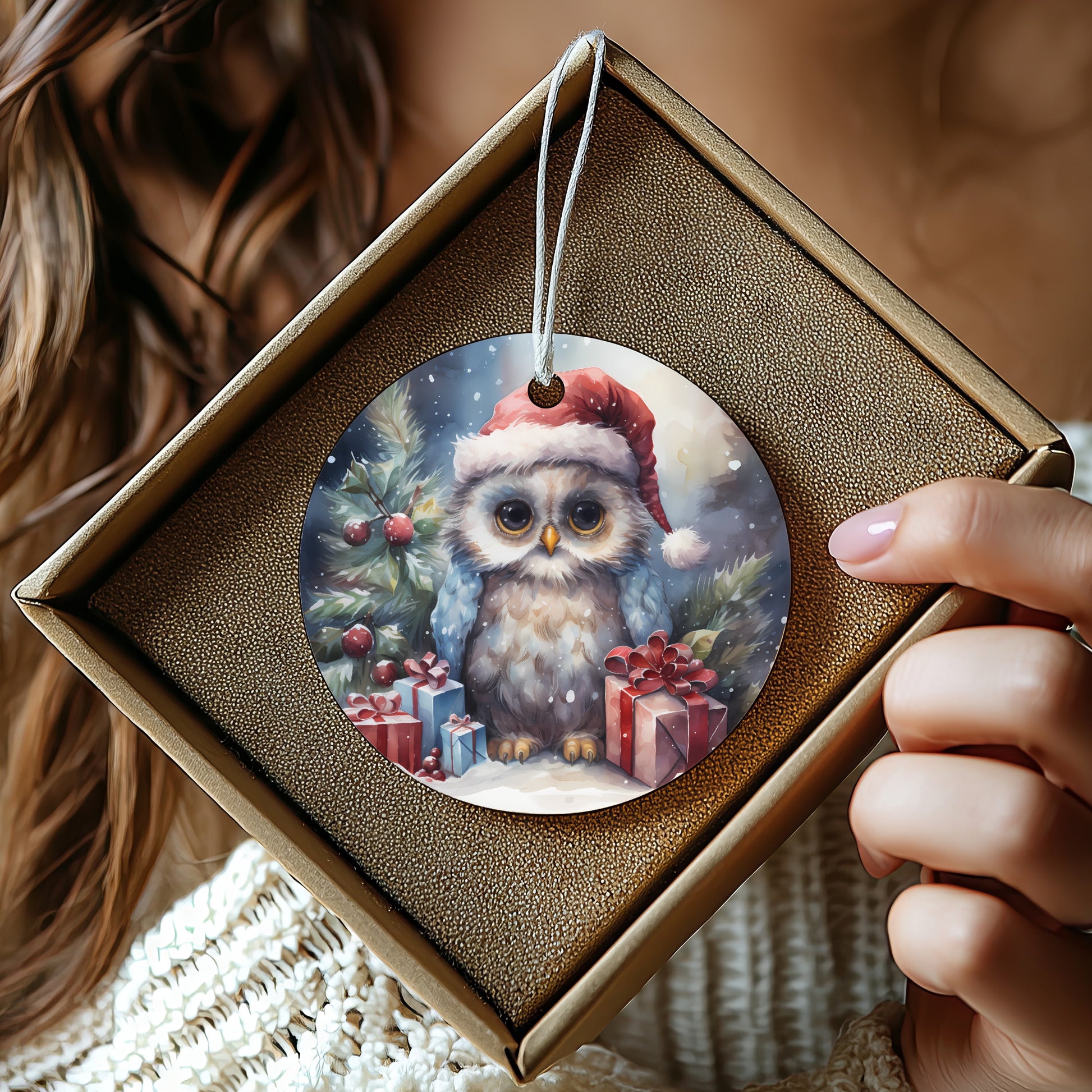 Lovely Owl with Santa Hat and Gifts Christmas Decor product