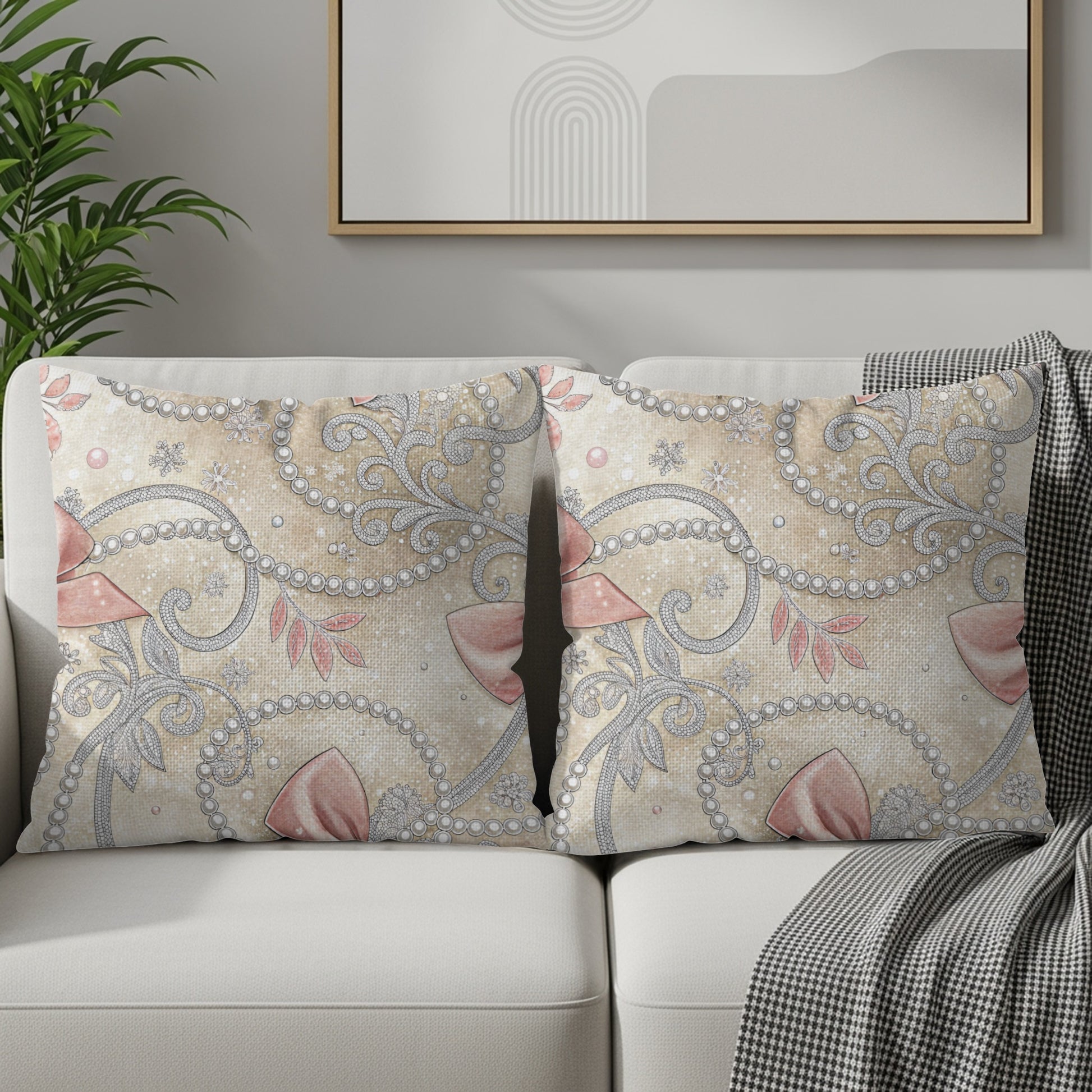 Pink Bows and Pearls Floral Swirls Pattern Design Pillows & Pillow Cases - Walk Greener
