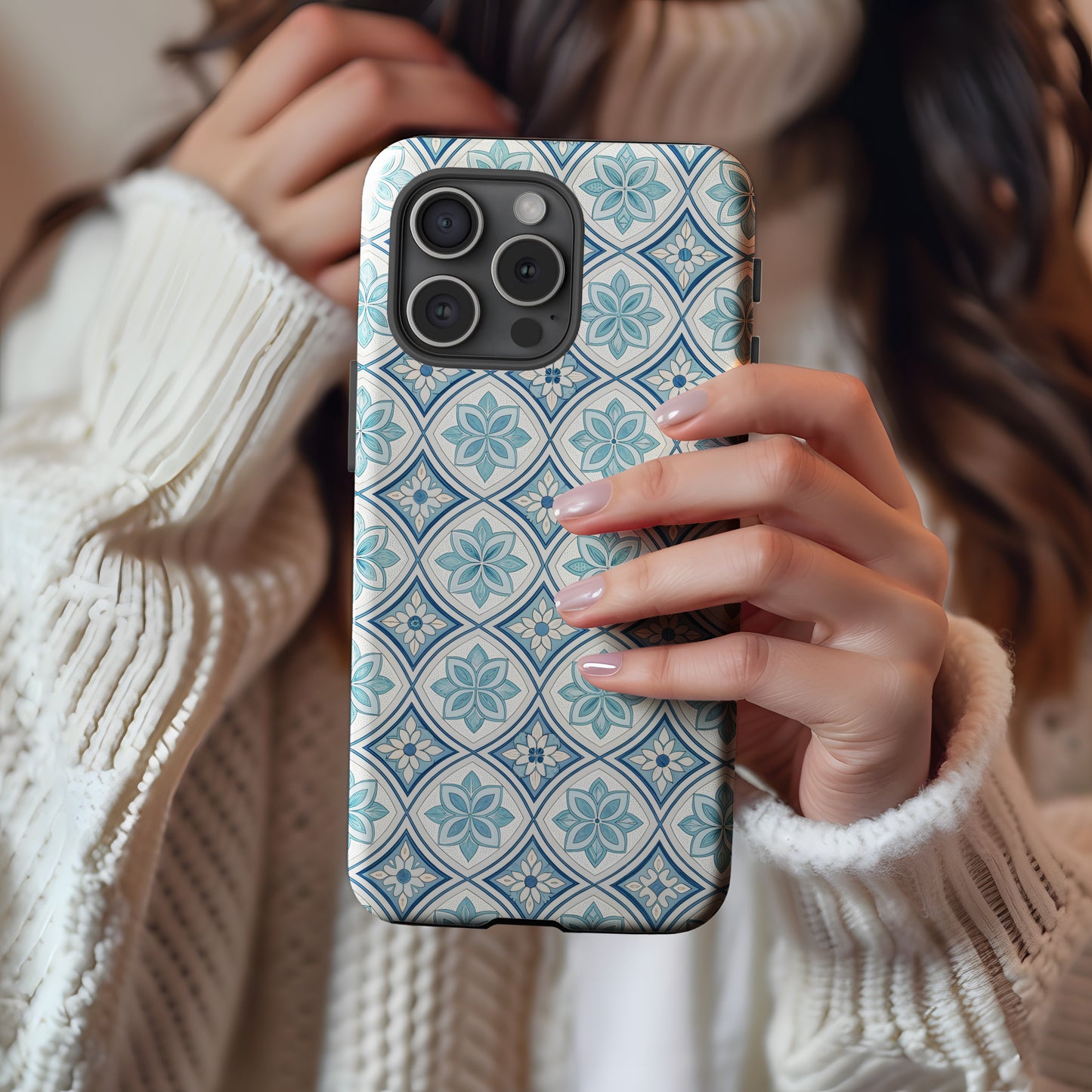 Blue Floral Pattern Slim Phone Case
