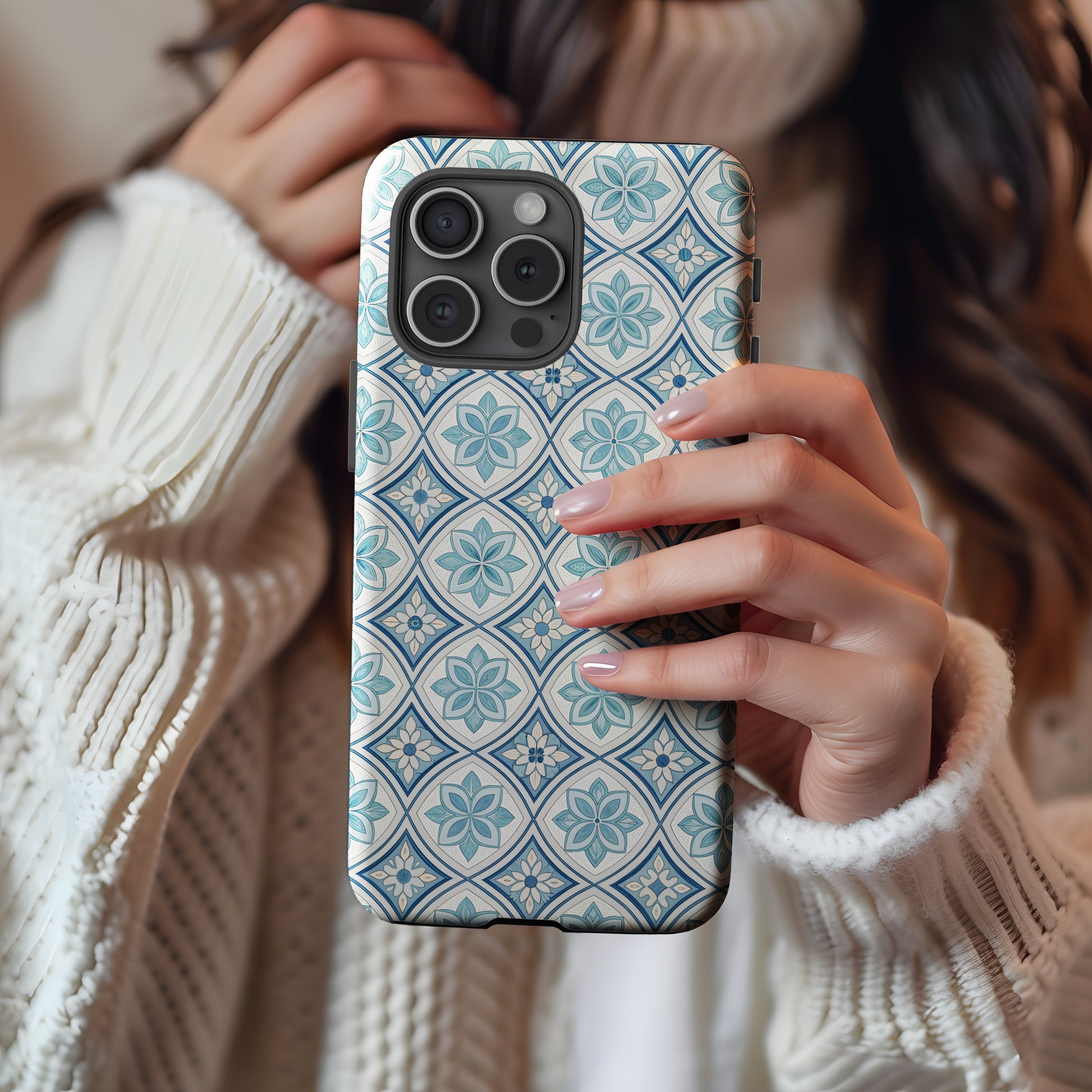 Blue Floral Pattern Slim Phone Case