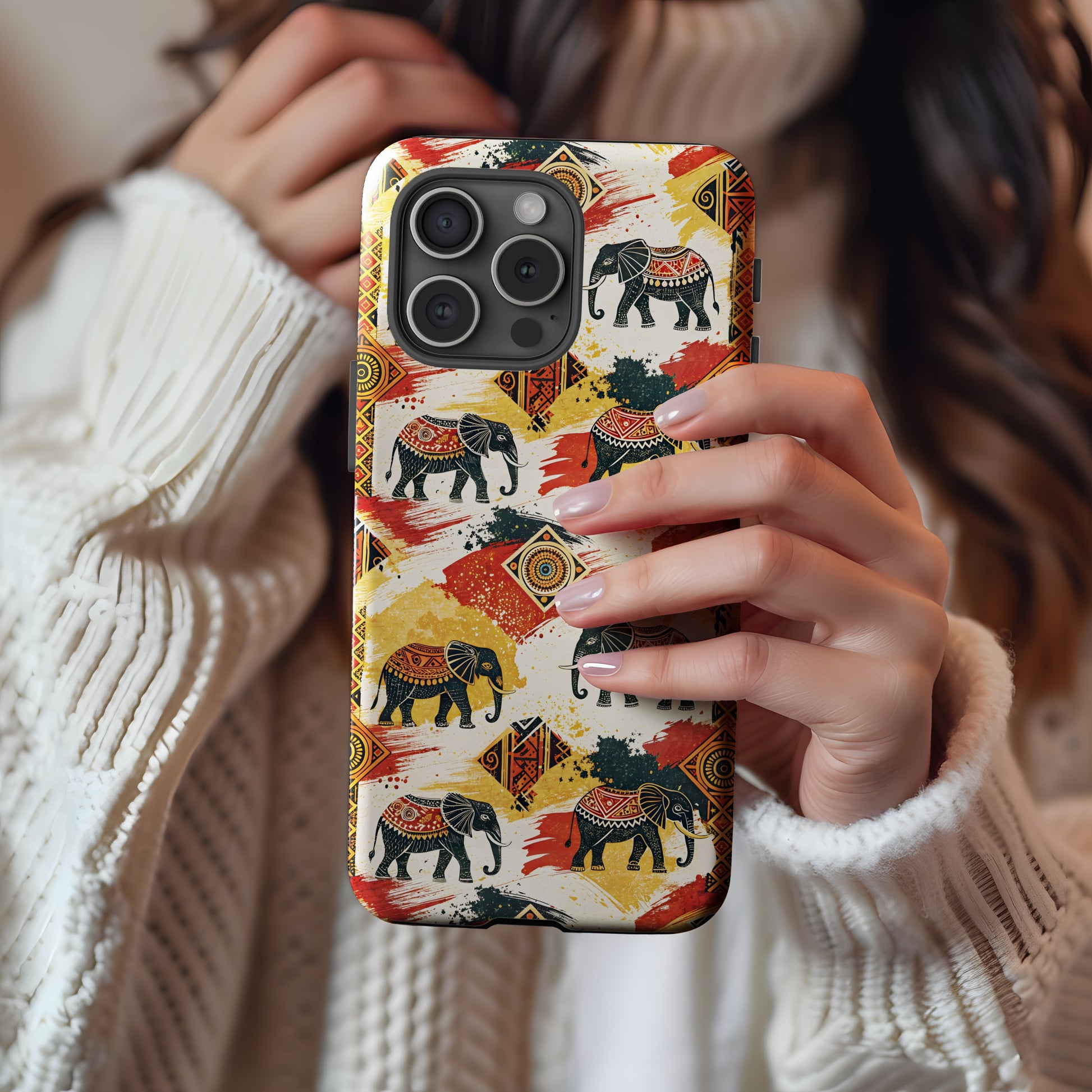 Vibrant Elephant Pattern Art iPhone Case Accessory