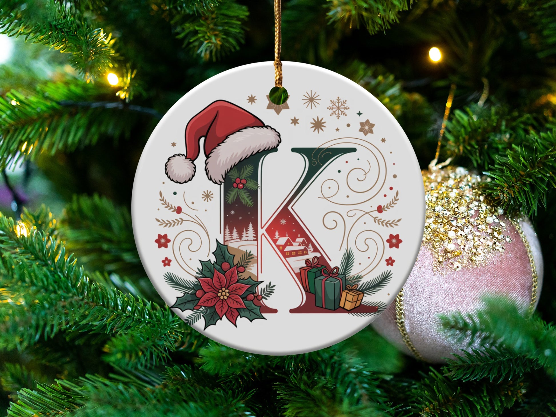 Festive Ornament with Santa Hat and Christmas Gift product