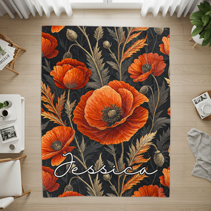 Custom Name Poppy Design Rug Personalized Decor