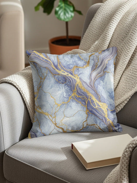 Elegant Blue and Gold Marble Decorative Pillow Cover