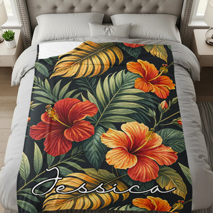 Personalized Tropical Floral Print Jessica Blanket