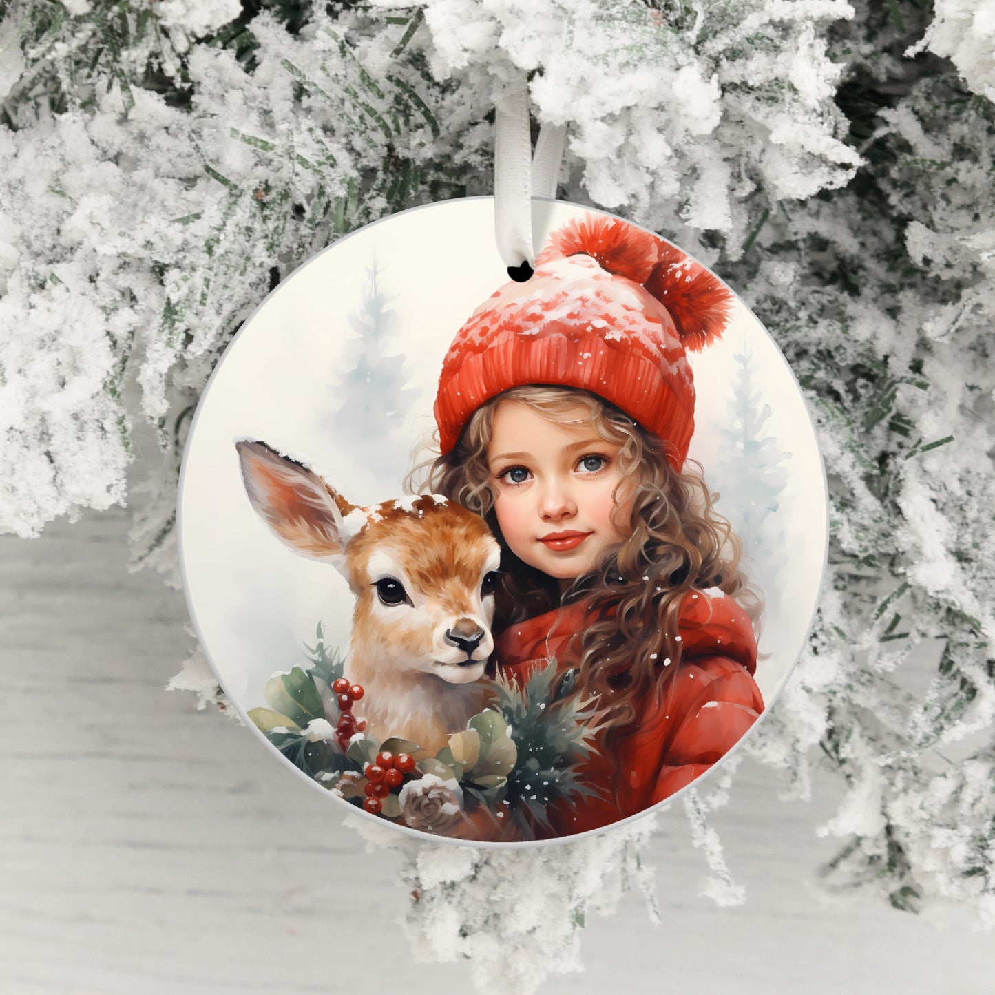 Winter Girl with Reindeer Ornament product type
