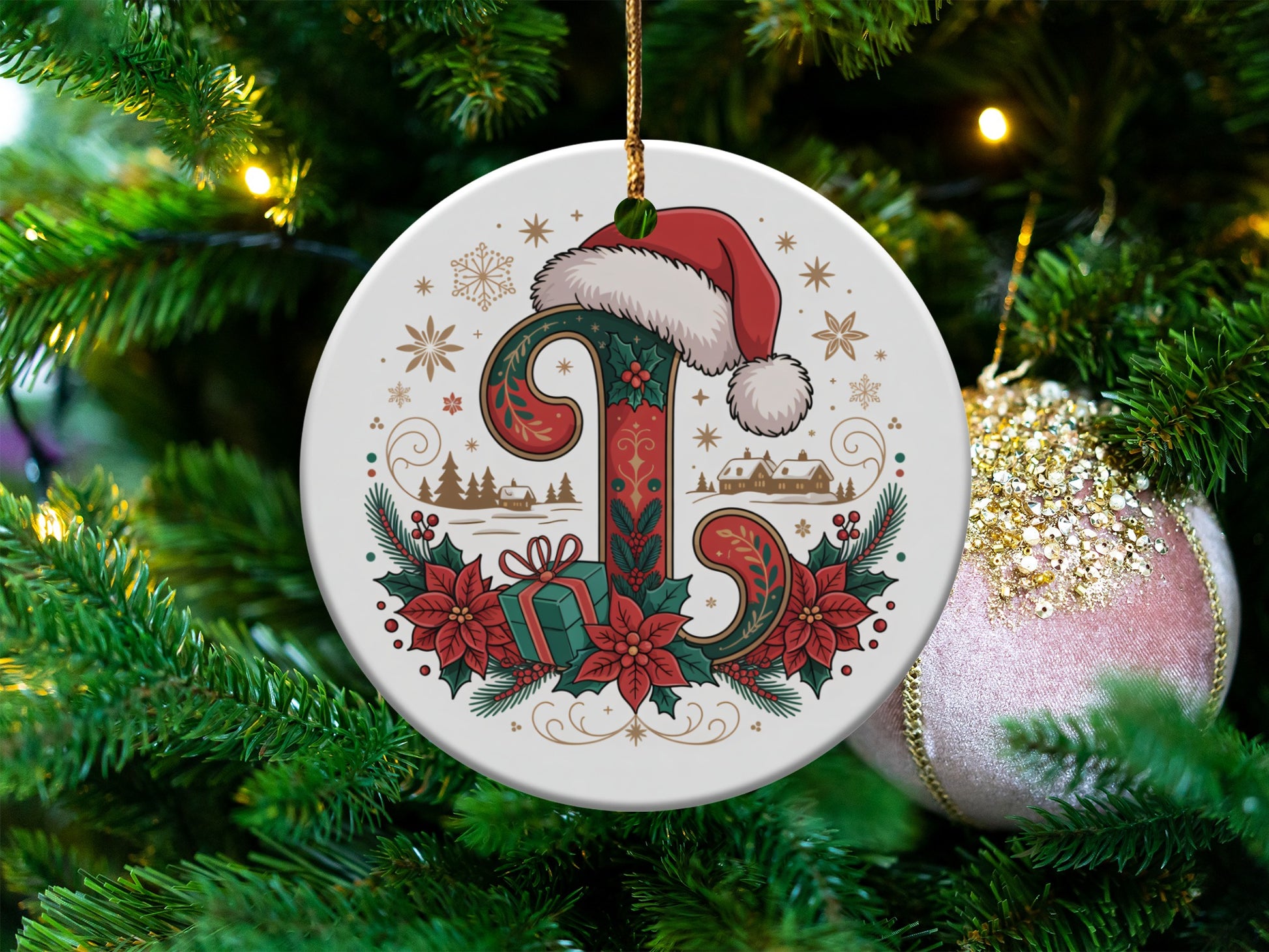 Festive Christmas Ornament with Santa Hat design product type