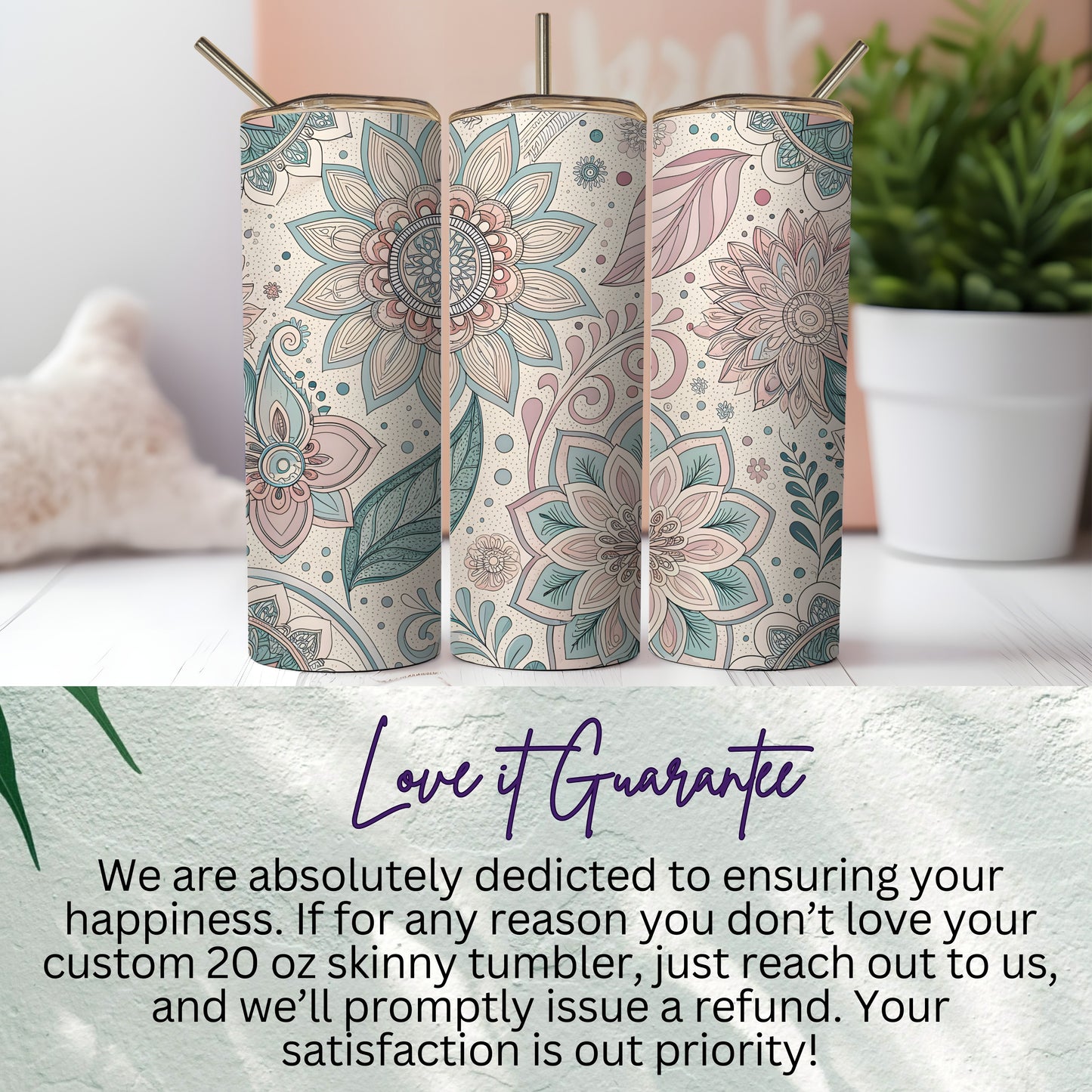 Custom 20 oz Skinny Tumbler with Floral Design