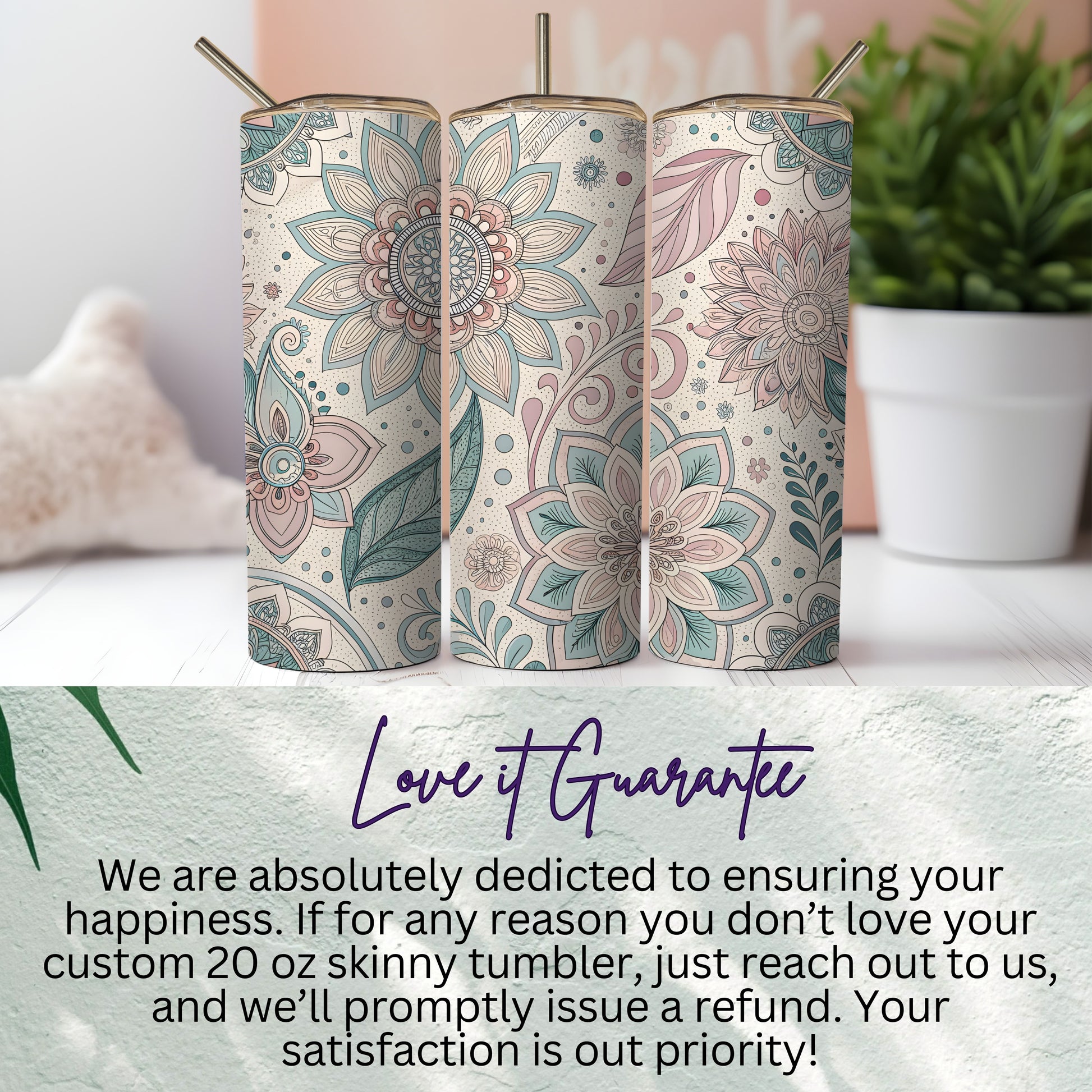 Custom 20 oz Skinny Tumbler with Floral Design