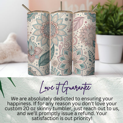Custom 20 oz Skinny Tumbler with Floral Design