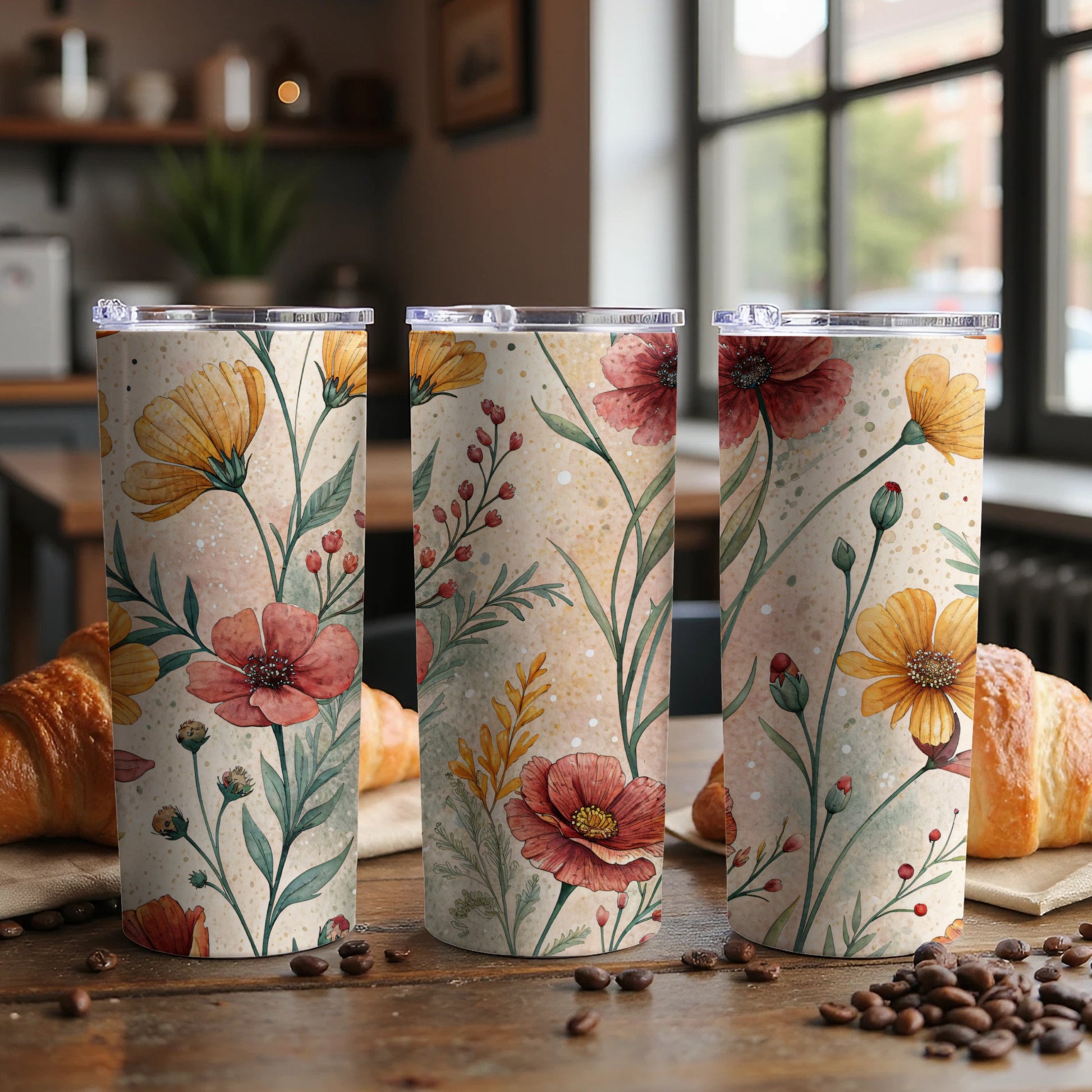Floral Bliss Watercolor Artistry Design 20 oz Skinny Tumbler - Walk Greener