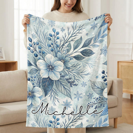Personalized Floral Winter Design Blanket