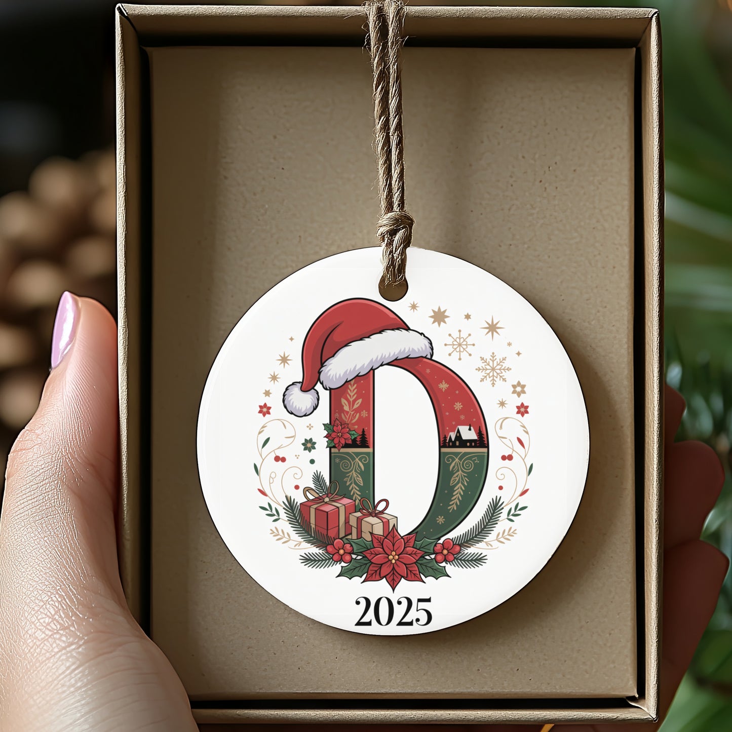 Personalized 2025 Christmas Ornament with Santa Hat product type