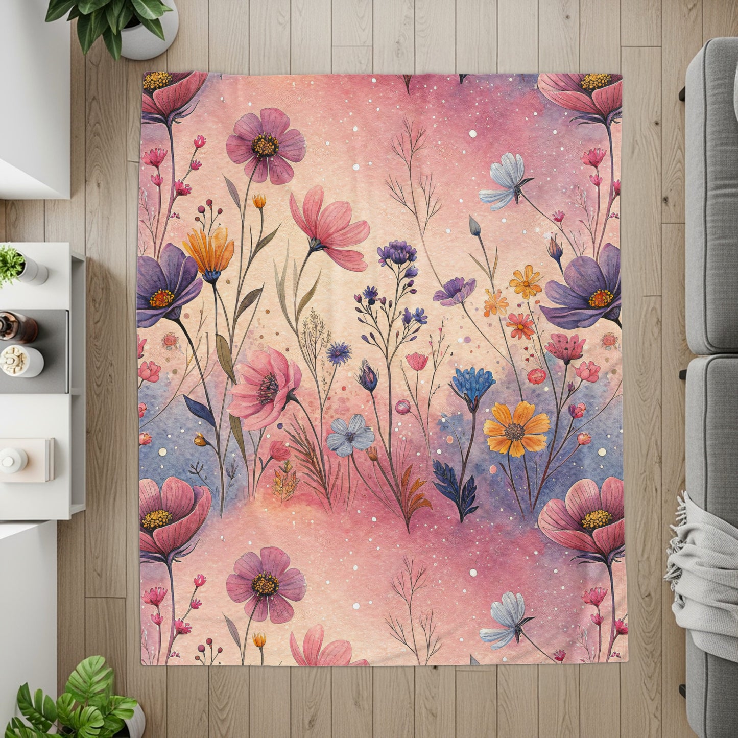 Watercolor Flowers In Pink and Purple Floral Pattern - Walk Greener