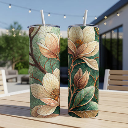 Magnolia Floral Dream Pattern Spring Design Art 20 oz Skinny Tumbler - Walk Greener