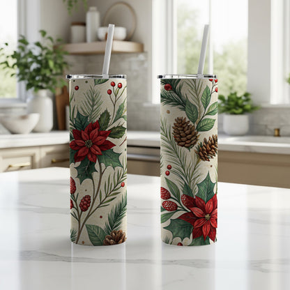 Festive Holiday Floral Design Insulated Tumbler Set