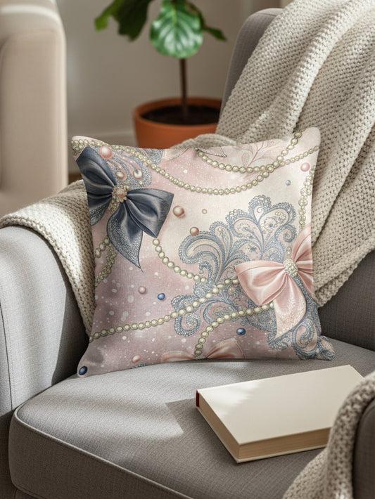 Elegant Bows AND Pearls Pink Background Art Pillows & Pillow Cases - Walk Greener