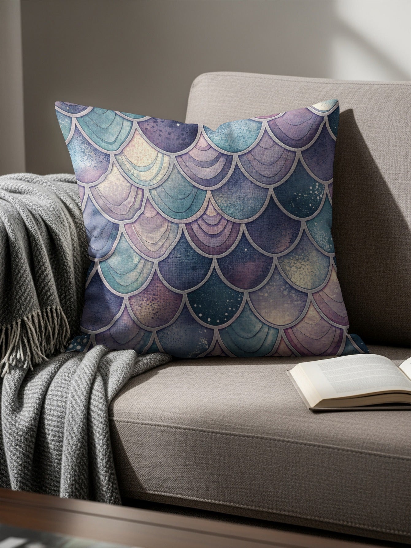 Multicolor Mermaid Scales Pattern Decorative Pillow