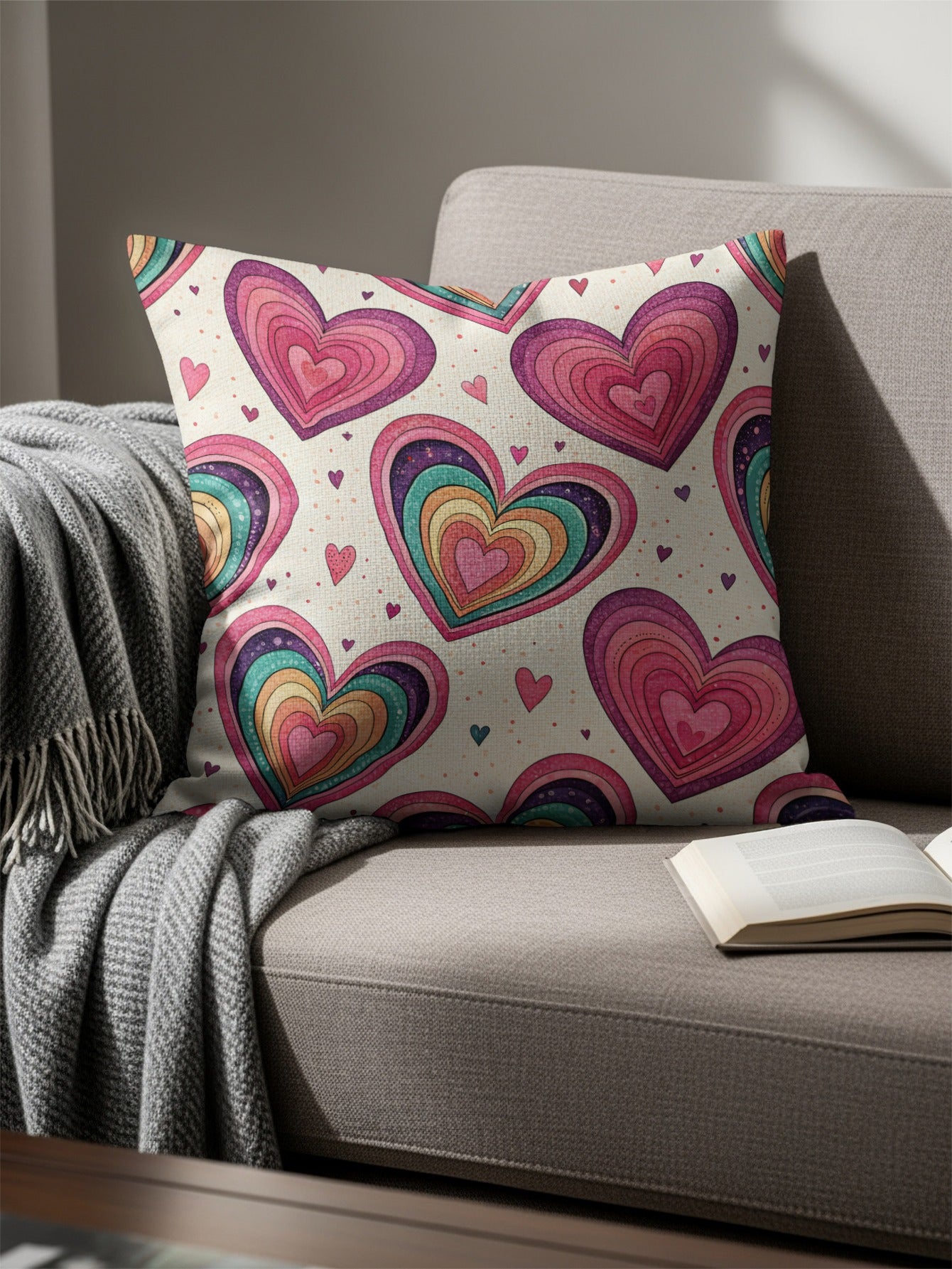 Colorful Heart Patterned Decorative Throw Pillow