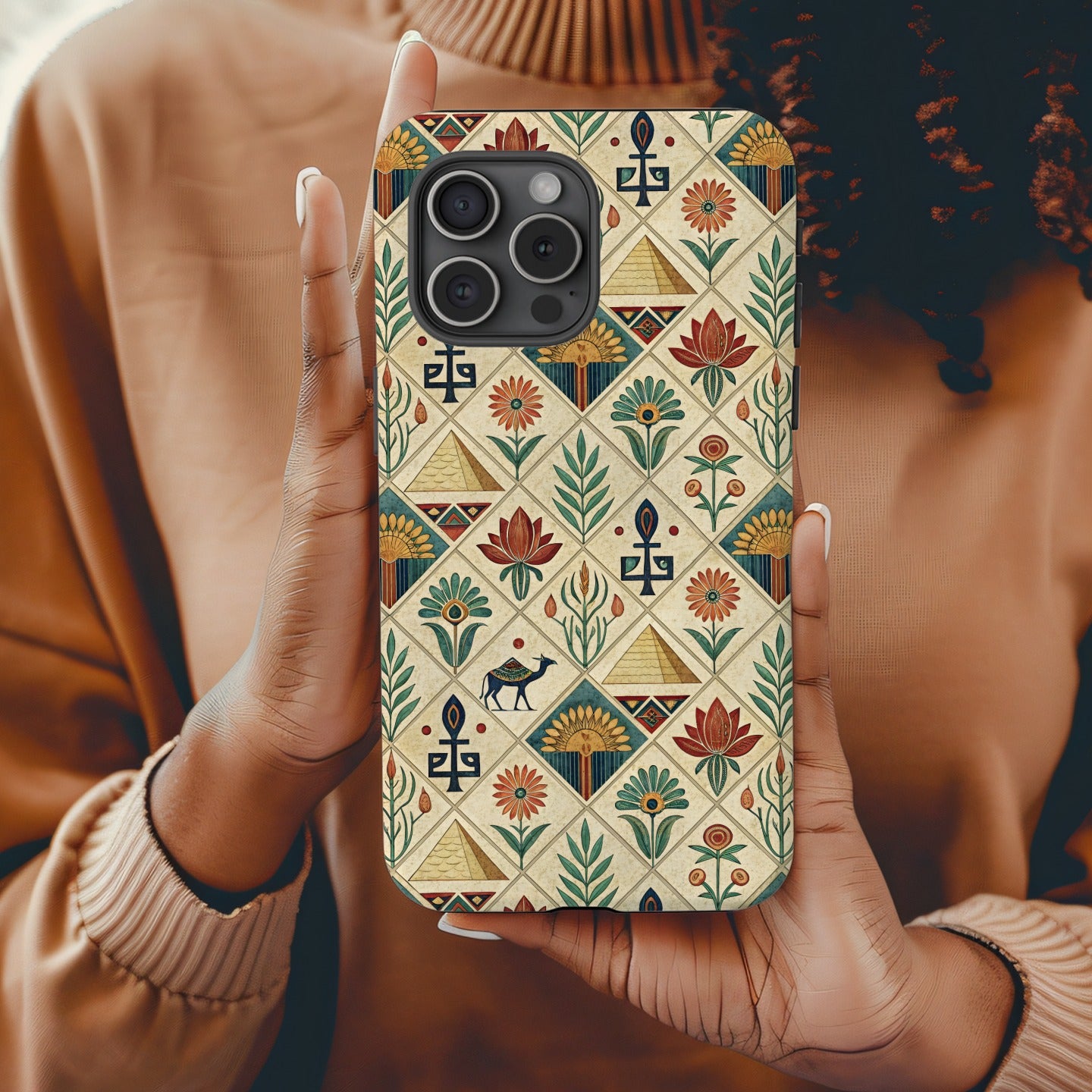 Vibrant Geometric Pattern Phone Case with Nature Design