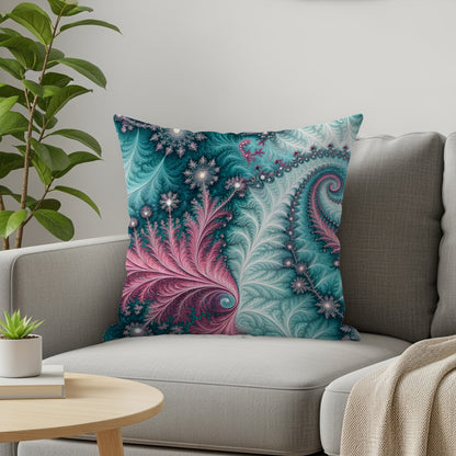 Intricate Pink and Teal Fractal Design Cushion Pillow