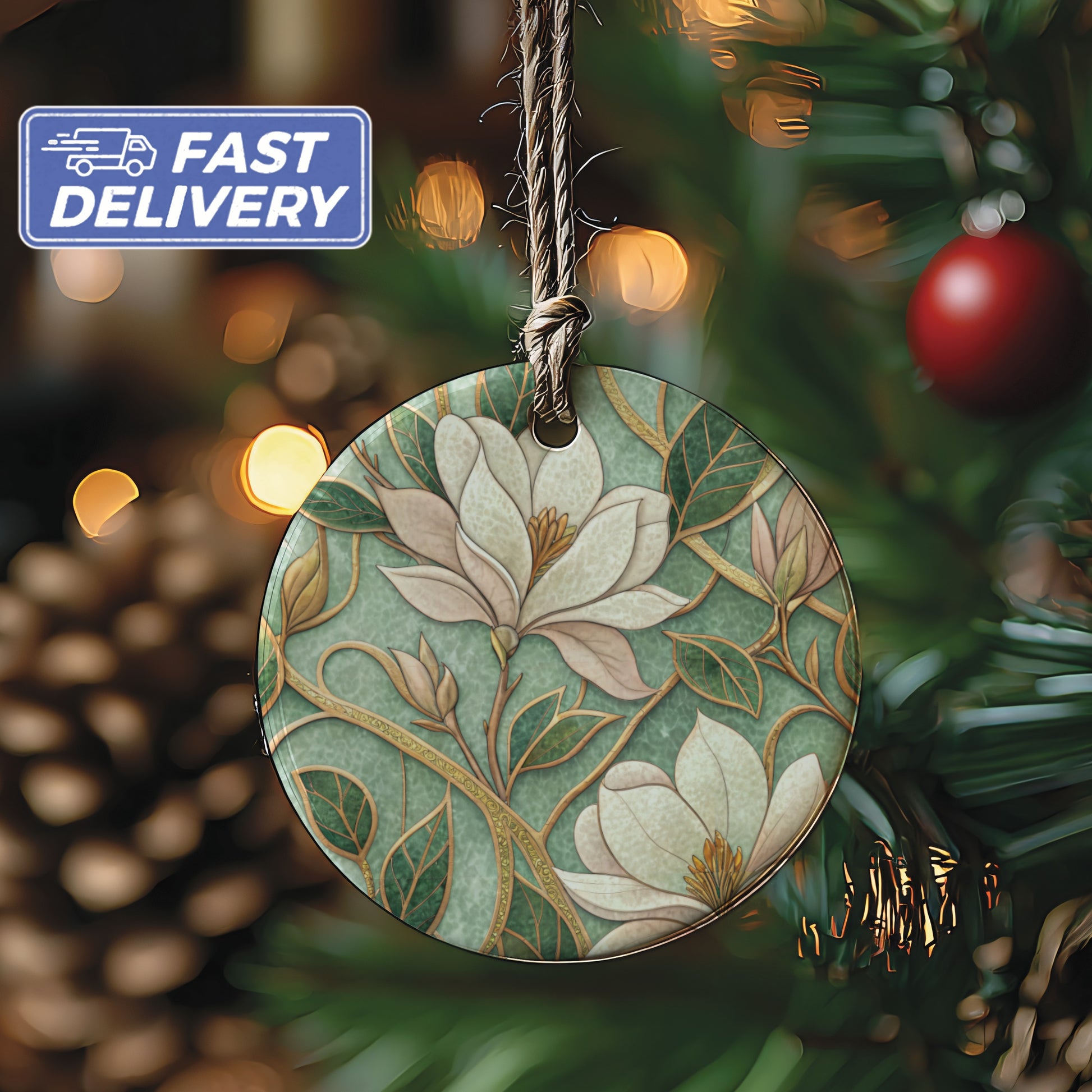 Elegant Floral Magnolia Design Round Christmas Ornament