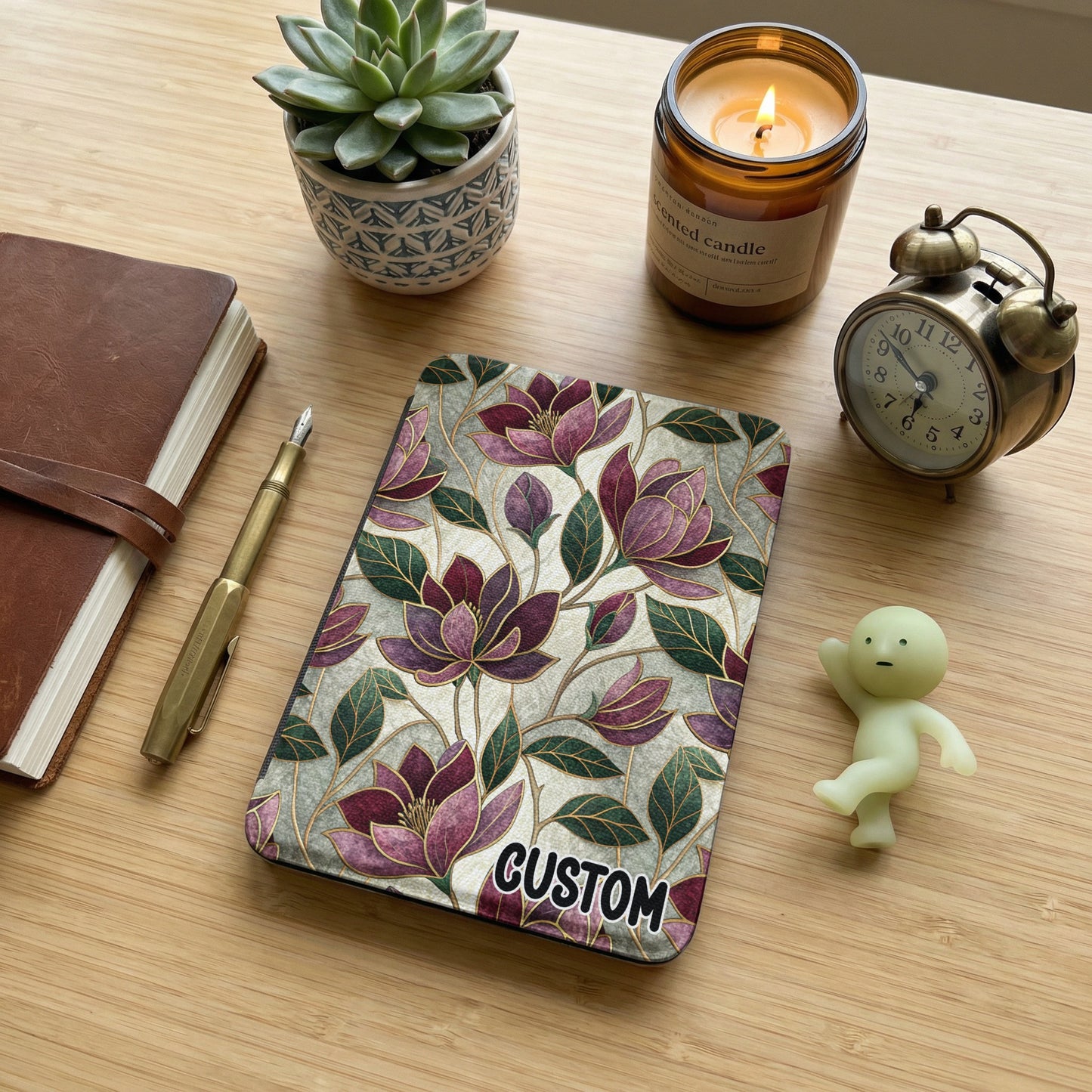 Custom Floral Design Notebook with Succulent and Candle