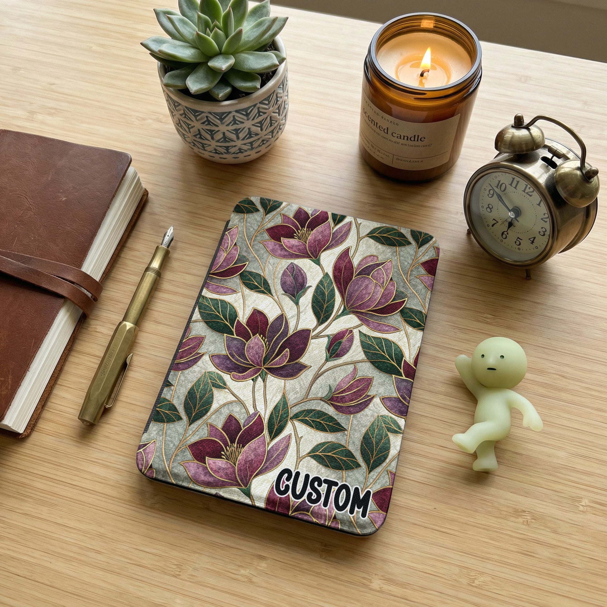 Custom Floral Design Notebook with Succulent and Candle