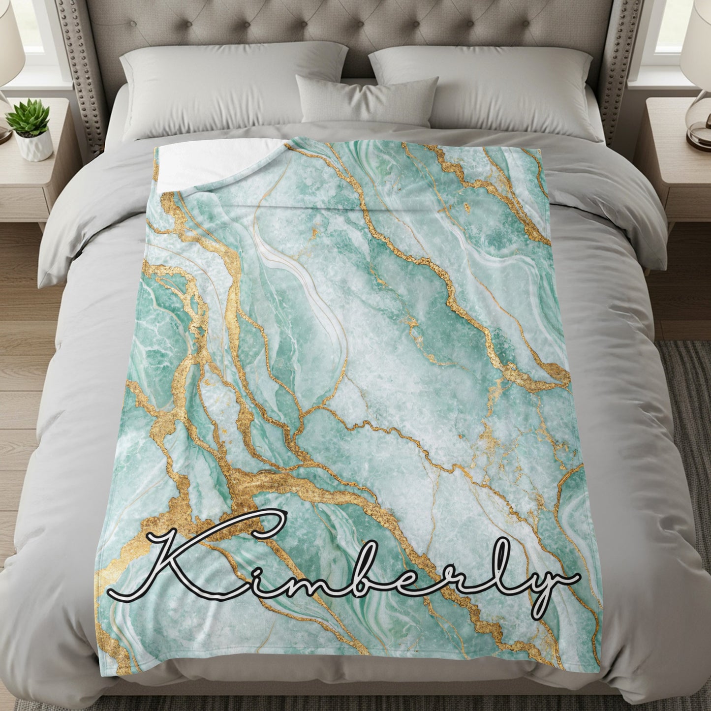Elegant Marble Design Custom Name Blanket Beautiful Gift - Walk Greener