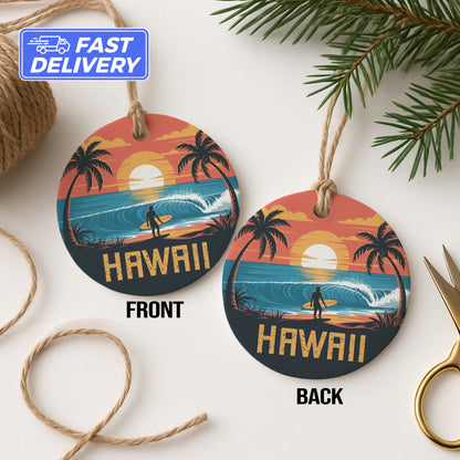 Hawaii Surfing Beach Sunset Scene Round Product
