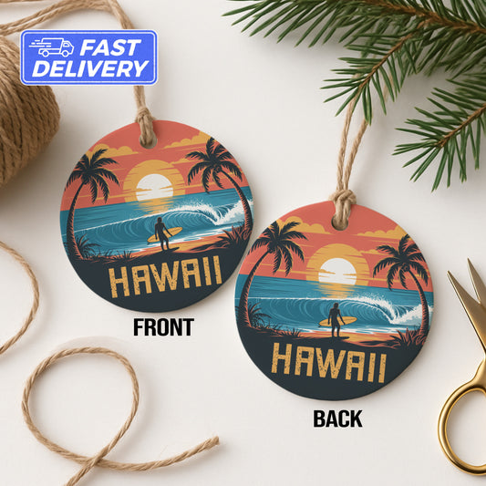 Hawaii Surfing Beach Sunset Scene Round Product