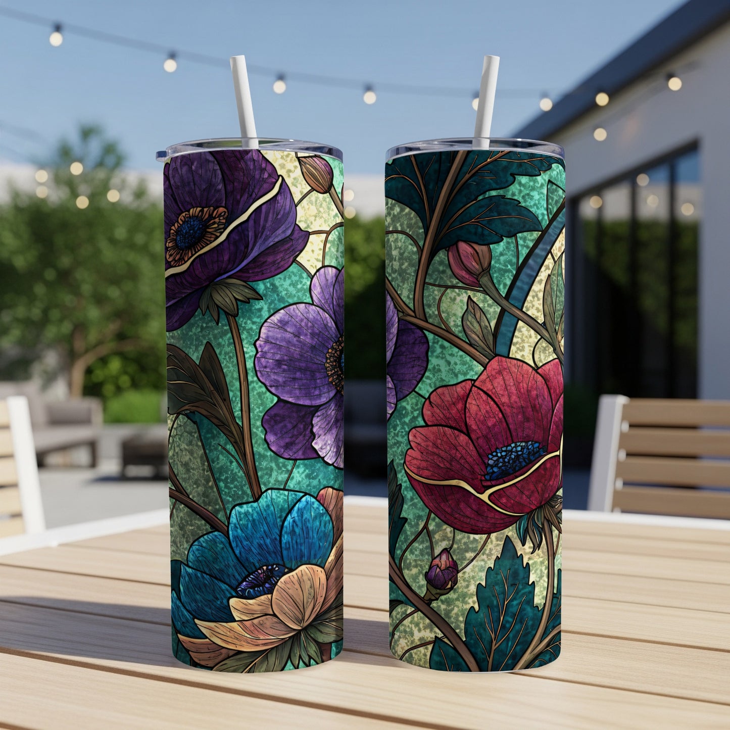 Floral Pattern Design Unique Colorful Art Print 20 oz Skinny Tumbler - Walk Greener
