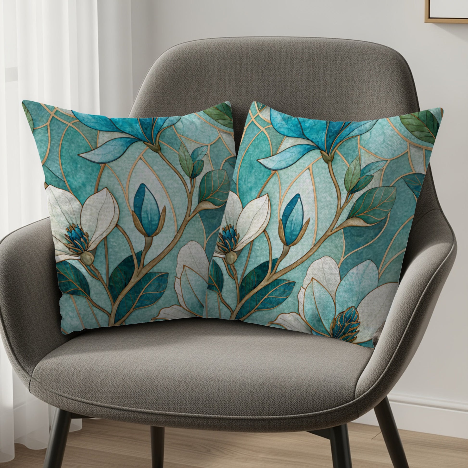Magnolia Blossoms Floral Mosaic Art Patterned Throw Pillows - Walk Greener