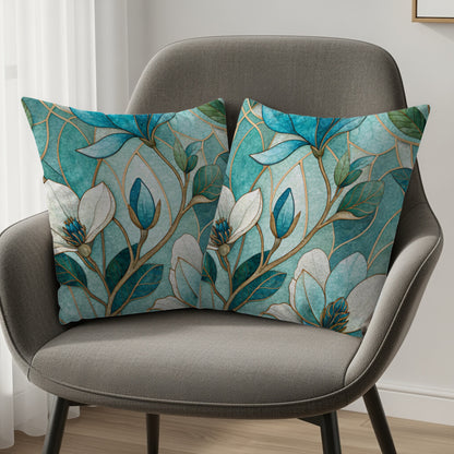 Magnolia Blossoms Floral Mosaic Art Patterned Throw Pillows - Walk Greener